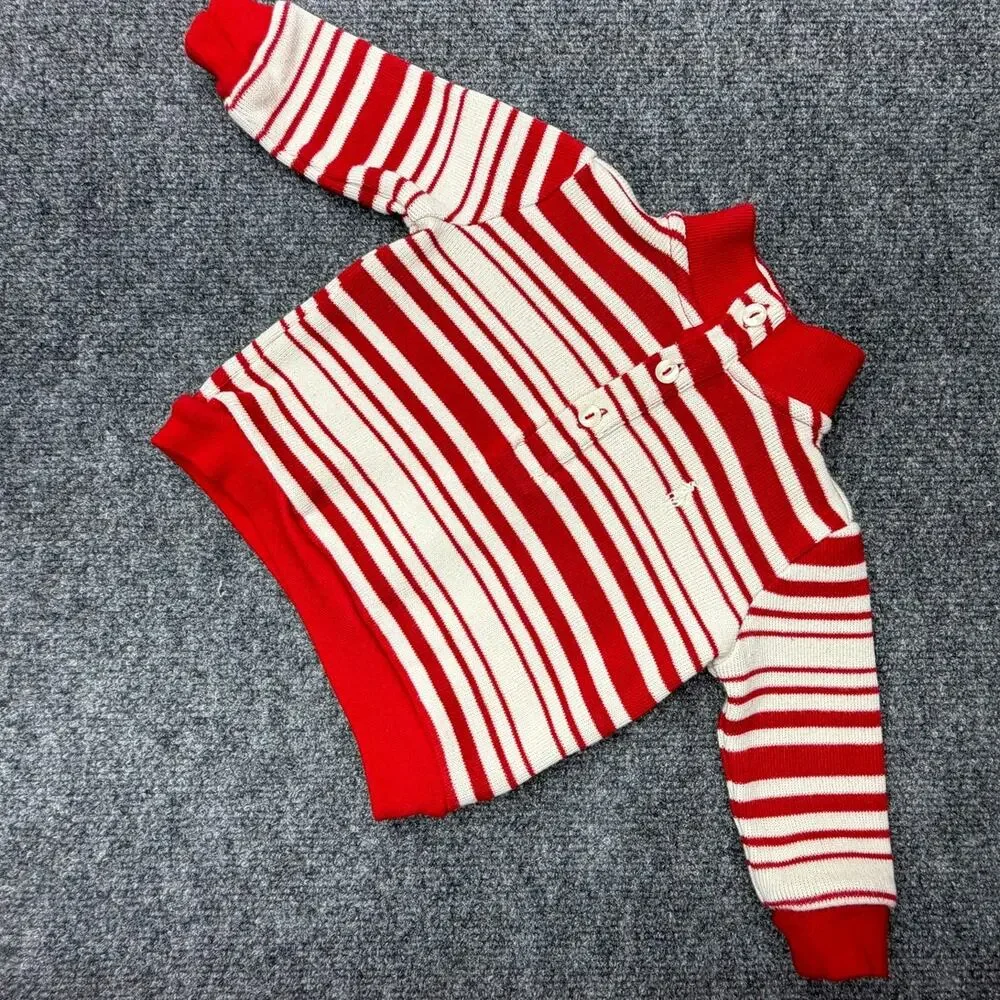 Ralph Lauren Baby Sweater 6M Red White Striped Cotton Button Pullover